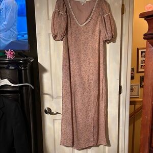 Hersey Boutique Floral Pink Dress with Lace Trim